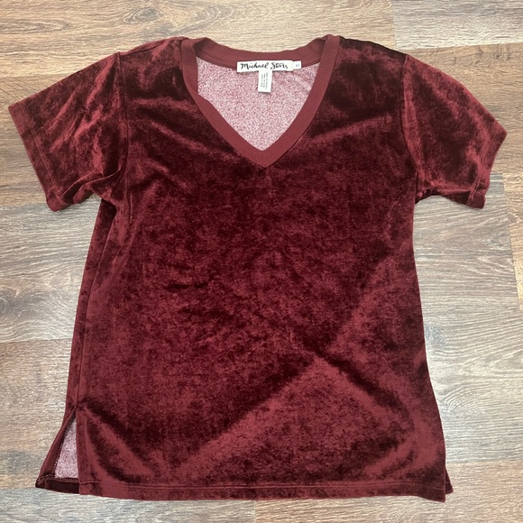 Michael Stars XS velvet T shirt burgundy - Picture 2 of 2